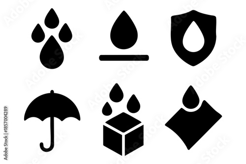 Different waterproof silhouette icons set simple design