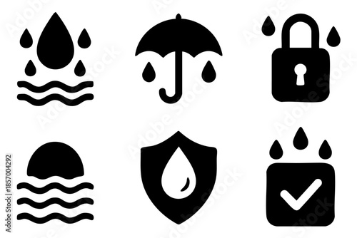 Different waterproof silhouette icons set simple design
