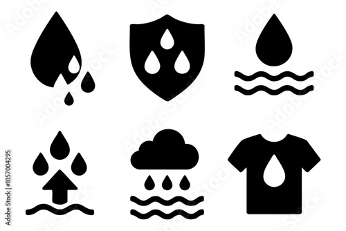 Different waterproof silhouette icons set simple design