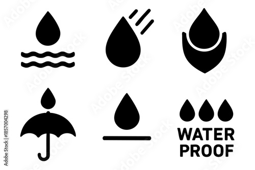 Different waterproof silhouette icons set simple design