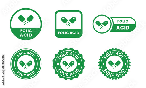 Folic Acid Icons Set Illustration, Vitamin B9 Supplement, Pregnancy Health, Nutrition and Medical Symbols Collection for Healthcare, Wellness and Pharmaceutical Design