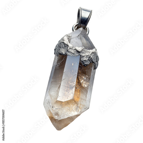 Clear quartz crystal pendant isolated on transparent background