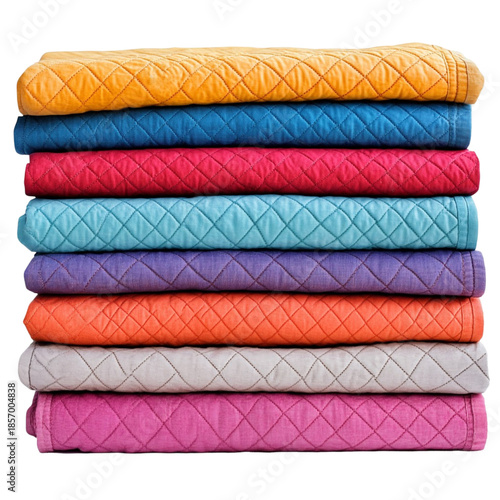Stack of colorful blankets isolated on transparent background