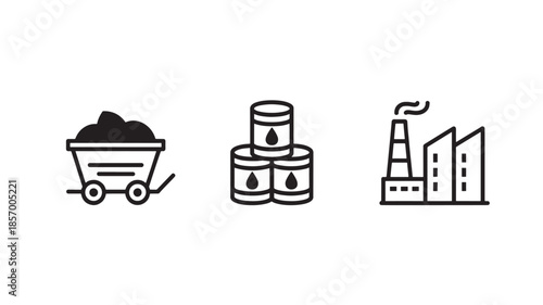 Industrial energy and resource production icons for app ui and website flat line vector set