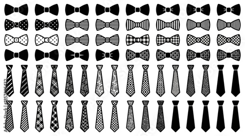 Stylish Bow Ties and Ties Collection, Fashion Accessories, Studio Display, Graphic Design, Elegant Environment, Top View, Pattern Concept