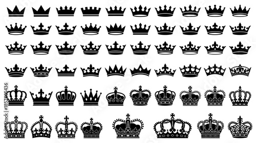 Crown Designs, Vector Graphics, Royal Symbols, Graphic Art, Digital Illustrations, Black and White, Creative Arrangement