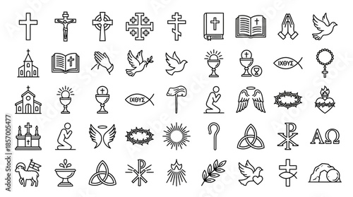 Religious Symbols Collection, Various Icons, Digital Illustration, Faith Environment, Graphic Design Viewpoint, Spiritual Concept