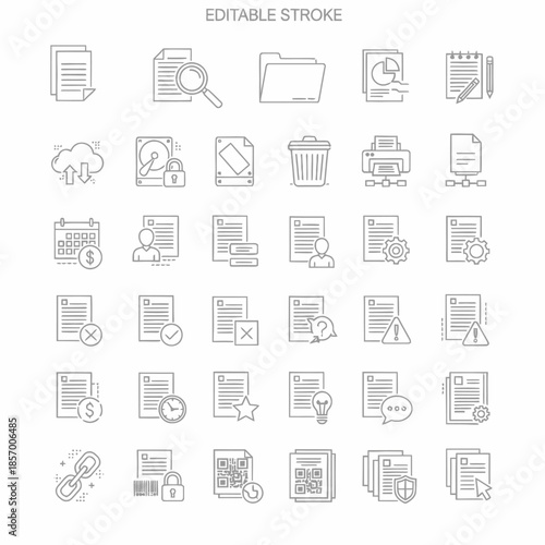 Document Icons Set: Business, Data, Security, and Management Concepts