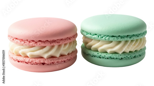Εκτύπωση καμβά Two colorful macarons PNG isolated on transparent background, pink and green Fre