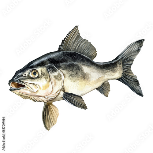 watercolor of Haddock painting, isolated on a white background.