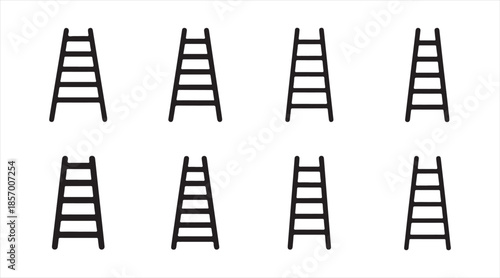 Minimal ladder illustration set featuring step, straight and utility ladders in vector silhouette style