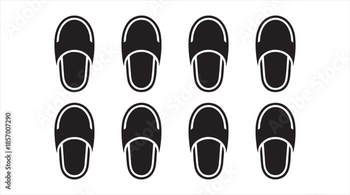 Black slipper glyph icons collection — house sandals and cozy indoor shoes vector set