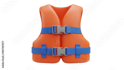 Orange life vest PNG isolated on transparent background, safety flotation device for boating and water sports