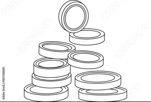 Title: Black and white of stacked coins on a white background