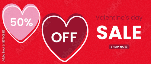 Valentine's Day sale graphic design with discounts. Heart-shaped banner for a holiday discount marketing campaign.