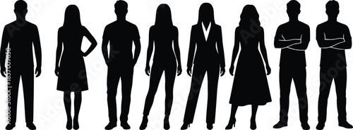 Set of standing business people silhouettes professional corporate men and women group cad drawing flat vector illustration for architectural visualization