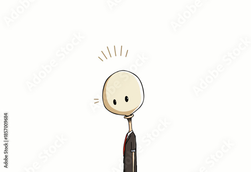 Humorous Cartoon Character with Oversized Head and Suit Emitting Radiating Lines in Minimalist Style