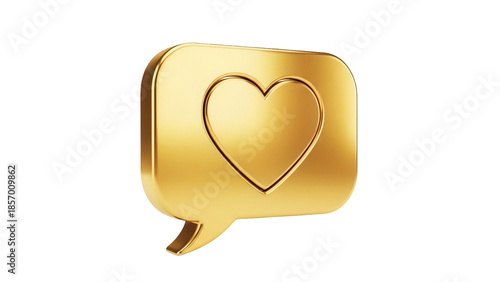 Golden like notification PNG isolated on transparent background, heart icon for social media and user interface design