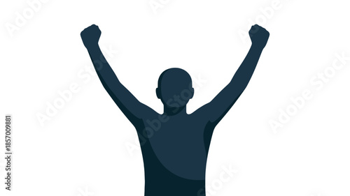A person celebrates with arms raised up.