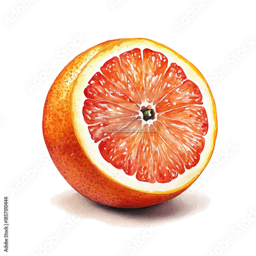 Grapefruit, watercolor illustration featuring soft shadows and luminous, isolated on a white background.
