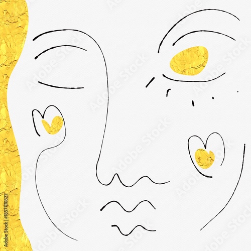  line art face with golden details 