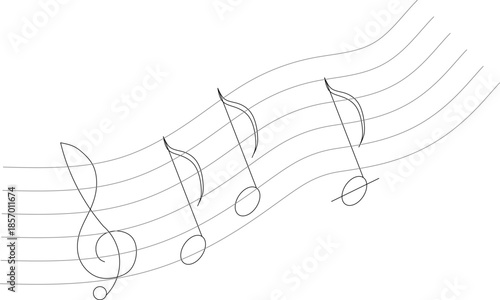 A minimalist vector drawing of musical notation featuring a treble clef and flowing notes on a five-line staff, perfect for creative designs.