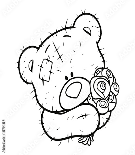 Teddy Bear Holding Rose: A cute and tender illustration of a cuddly teddy bear, clutching a delicate rose. It embodies warmth, comfort, and the language of love.