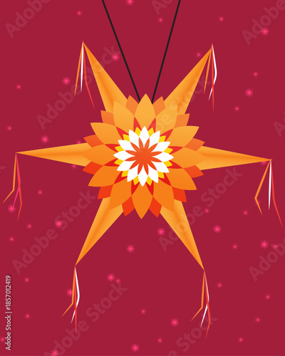 Ilustración vectorial de una piñata mexicana tradicional, ideal para celebraciones navideñas, posadas, decoraciones festivas, eventos de diciembre y contenido visual de temporada.
