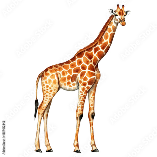 Giraffe, watercolor vector depicting playful antics, isolated on a white background.