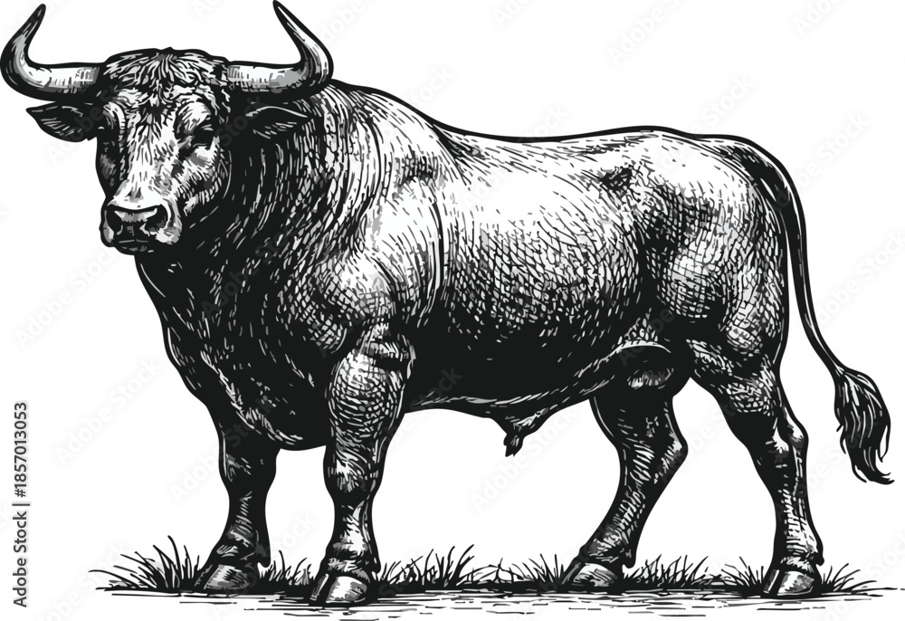Fototapeta premium Adobe IllustraVintage bull illustration in detailed engraving style symbolizing strength powertor Artwork