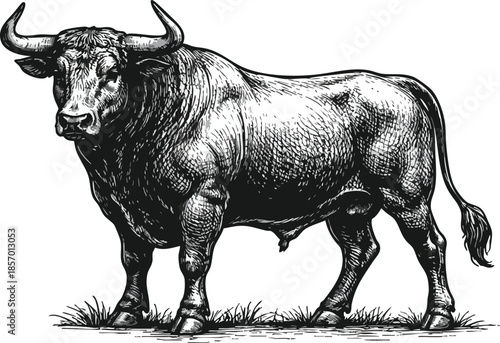 Adobe IllustraVintage bull illustration in detailed engraving style symbolizing strength powertor Artwork