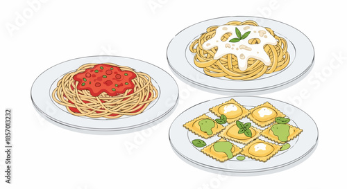 Three Different Types of Italian Pasta Dishes.