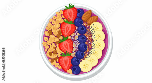 Colorful healthy smoothie bowl with fresh fruits and granola.