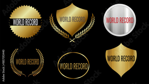Distinguished Collection of Golden and Silver World Record Emblems, Seals, and Badges Symbolizing Top Achievements and Global Recognition