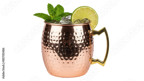 Εκτύπωση καμβά Moscow mule in copper mug PNG isolated, refreshing cocktail with lime and mint o