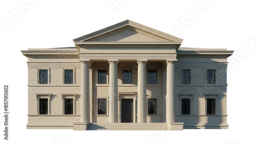 Classical building facade isolated PNG, stately architecture with columns and windows on transparent background, architectural design element