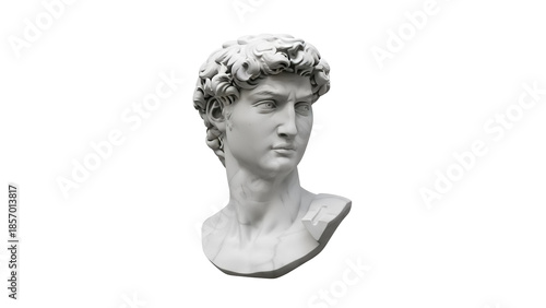 Foto David statue head isolated PNG on transparent background, classical sculpture of