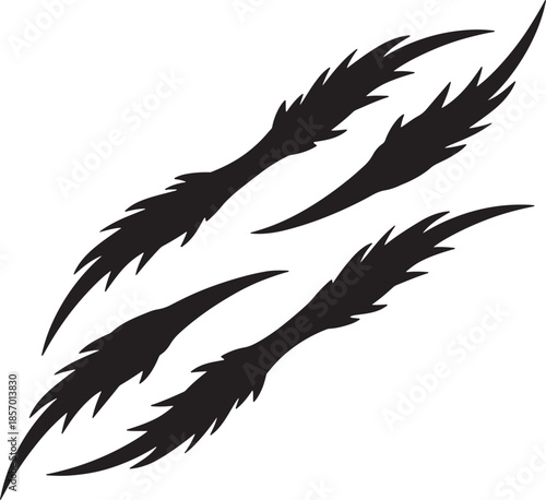 Four sharp claw marks scratched on a white background ripped torn also transparent background