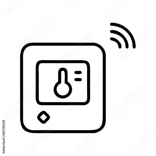 Minimal thin line smart thermostat icon with wireless signal. Internet of things, smart home and climate control concept. Vector icon vector illustration
