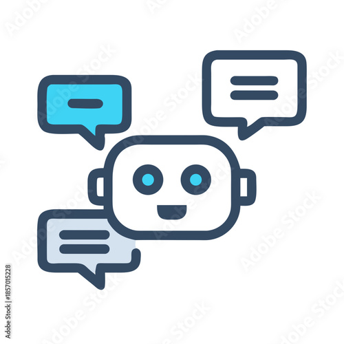 Modern geometric vector icon representing chatbot communication, a digital assistant concept for technology, artificial intelligence, and online support