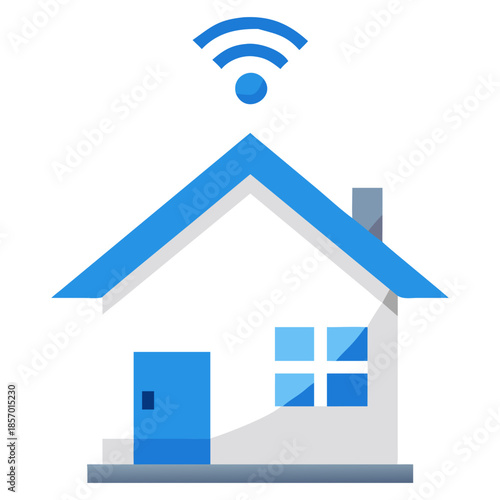 Minimal vector icon of smart home house with wifi signal connection. Concept of modern wireless technology for apartment management vector illustration