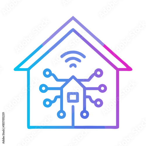 Modern vector symbol of IOT smart home hub connection icon. Technology, internet of things concept. Gradient line art for website, app, interface design