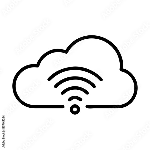 Minimal thin line cloud icon with wifi signal, modern communication technology concept, vector icon on a white background for app, logo, website vector illustration