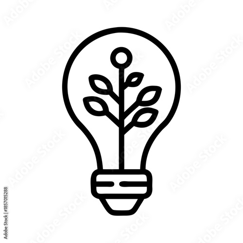 Tree growing from a lightbulb. Eco friendly lightbulb, new idea, green technology. Vector icon on white background