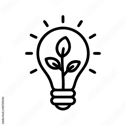 Tree growing from a lightbulb. Eco energy creativity technology idea concept. Vector icon for app, web, interface, logo