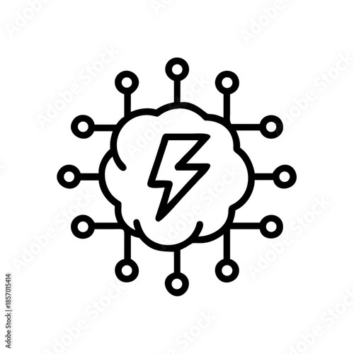 Flat vector icon of a cloud with lightning bolt symbol representing an energy optimizer. AI concept for app, web design