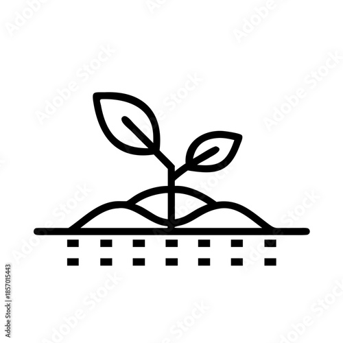 Flat vector icon regenerative agriculture dashboard symbol, plant sprout growing from soil, ecological farming concept for app interface