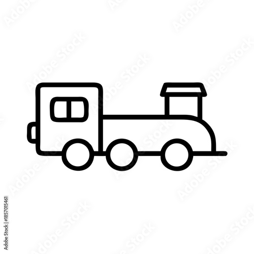 Flat vector outline icon of wooden toy train. Eco friendly kid plaything. Minimalist concept. Vector icon for website, app design