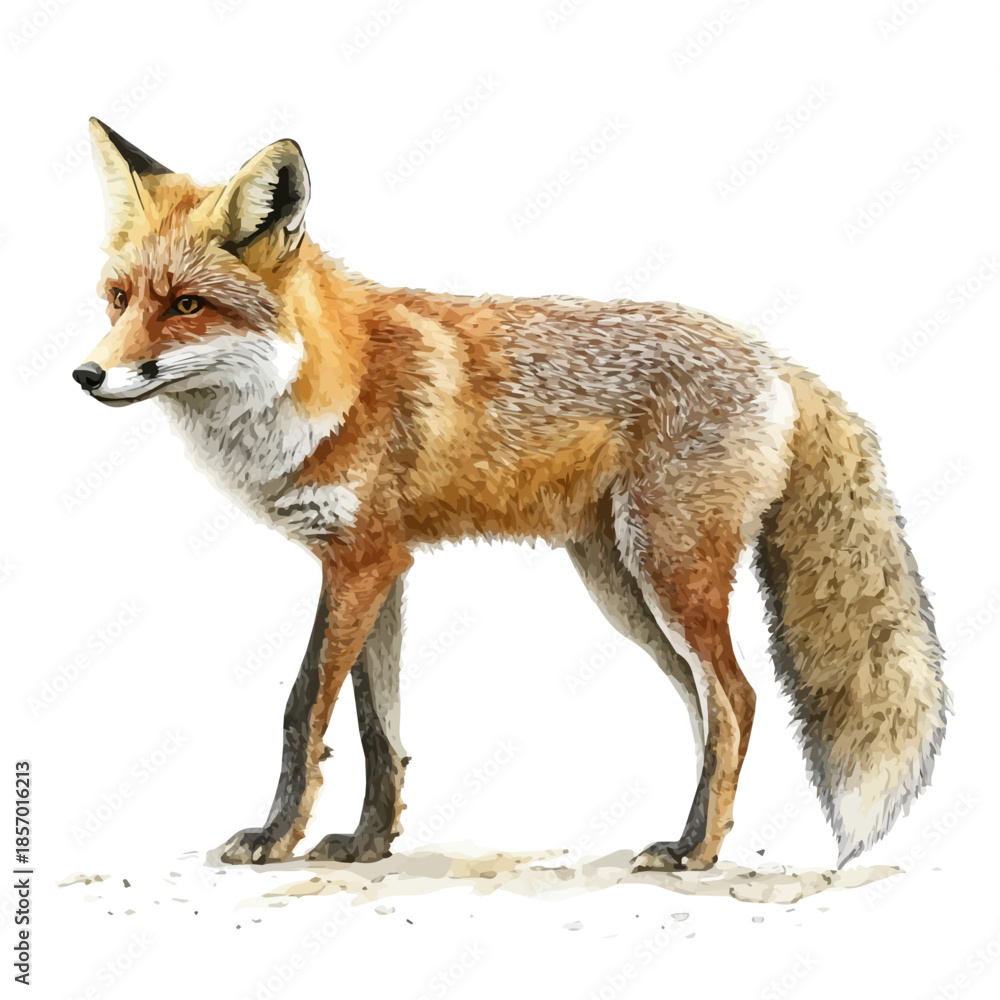 Fototapeta premium Fox, watercolor artwork with intricate patterns and vibrant, isolated on a white background.
