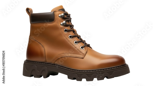 Tableau sur toile Brown leather ankle boot isolated PNG, stylish lace-up footwear for fashion, out